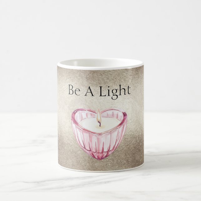 Champagne Gold Pink Heart Candle Be A Light Kaffemugg (Center)