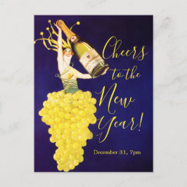 Champagne Grapes NYE Invitation Postcard Helg Vykort