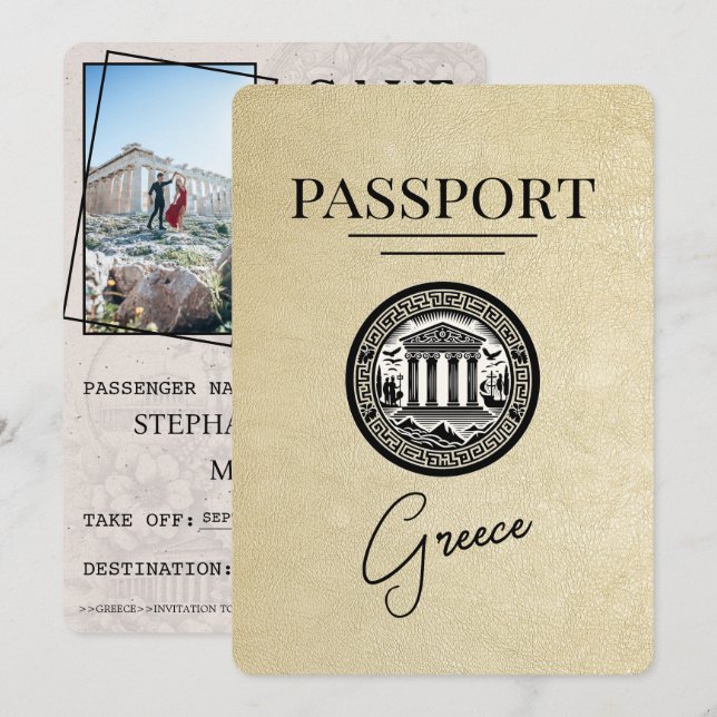 Champagne Greece Passport Spara datumkortet Datumet (Fram/baksida)