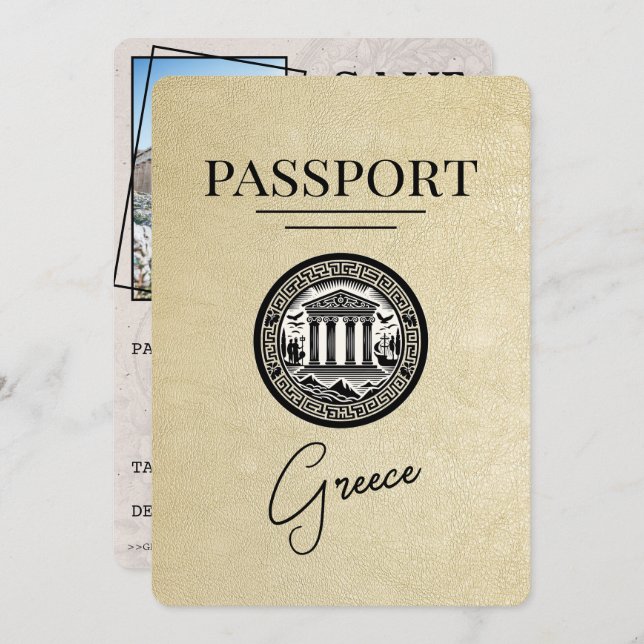 Champagne Greece Passport Spara datumkortet Spara Datumet (Fram/baksida)