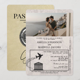 Champagne Greece Passport Wedding bjudande Inbjudningar
