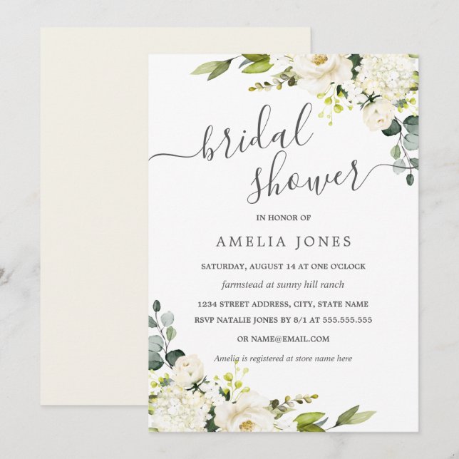 Champagne Grönt Watercolor Blommigt Möhippa Inbjudningar (Fram/baksida)