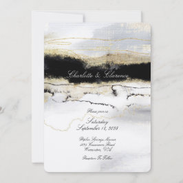 Champagne Guld Black White Watercolor Bröllop Inbjudningar