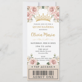 Champagne Guld Blommigt Quinceañera VIP Biljett Inbjudningar