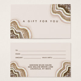 Champagne Guld Brown Glitter Agate Geode Gift Card Visitkort
