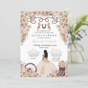 Champagne Guld Charro Princess Quinceanera Inbjudningar