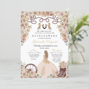 Champagne Guld Charro Princess Quinceanera Inbjudningar