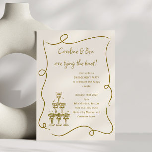 Champagne Guld Doodle Handskriftlig Förlovningsfes Inbjudningar