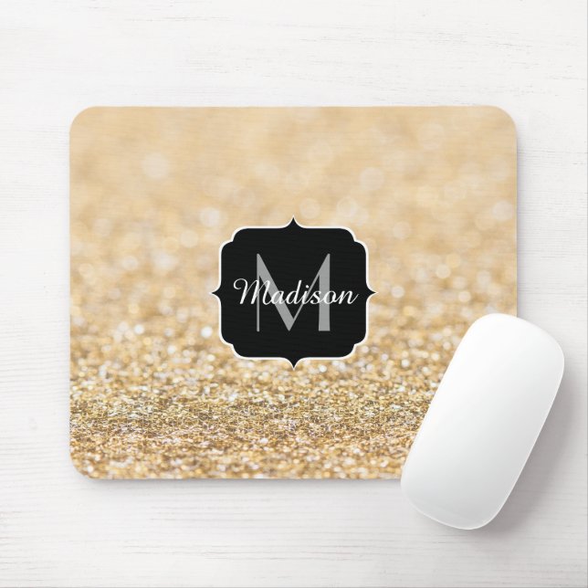Champagne guld falskt glitter gnistrar Monogram Musmatta (Med mus)