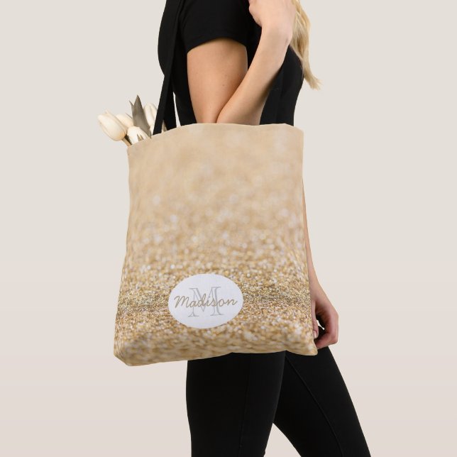 Champagne guld falskt glitter gnistrar Monogram Tygkasse (Närbild)
