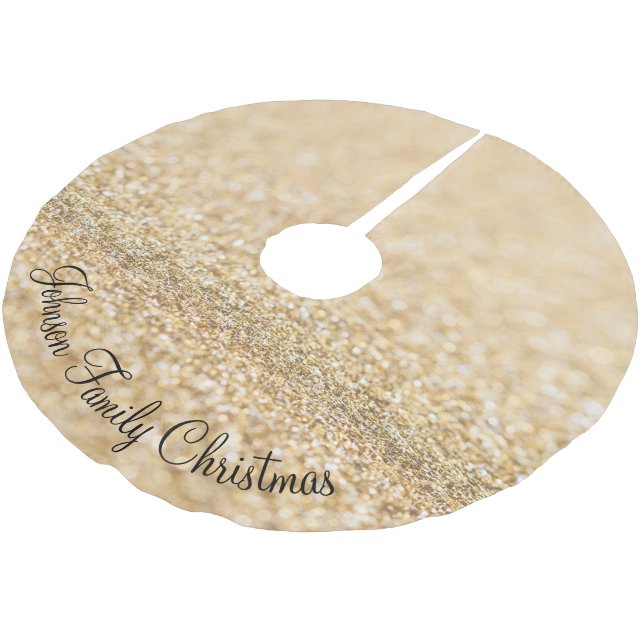 Champagne guld faux glitter sparkles Personalize Julgransmatta Borstad Polyester (Vinklad)