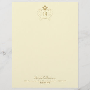Champagne Guld Fleur de Lis Monogram Brevhuvud