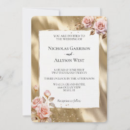 Champagne Guld Glam Rosa ros Bröllop Inbjudningar