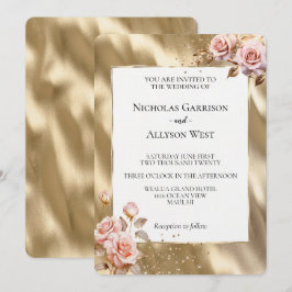Champagne Guld Glam Rosa ros Bröllop Inbjudningar