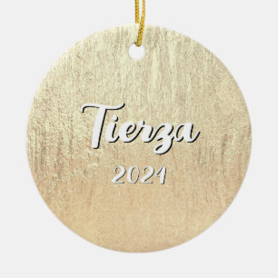 Champagne Guld Glam Textur Personlig Julgransprydnad Keramik