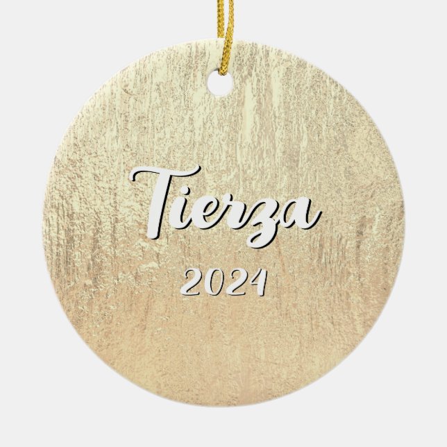Champagne Guld Glam Textur Personlig Julgransprydnad Keramik (Framsidan)