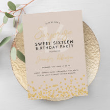 Champagne Guld Glitter Confetti Surprise Sweet 16