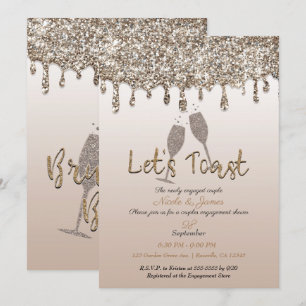 Champagne Guld Glitter Dropp Brunch Förlovning Inbjudningar