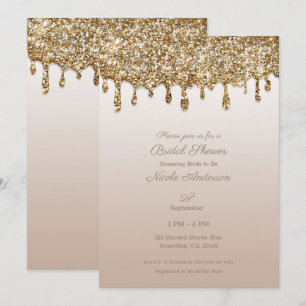 Champagne Guld Glitter Dropp Glam Bröllopsfest Inbjudningar