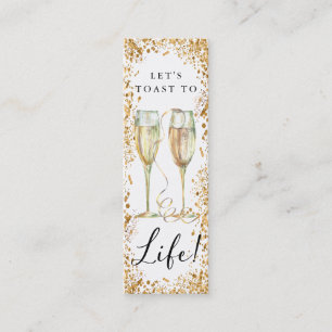 Champagne Guld Glitter Födelsedagsfest Bokmärke Mini Visitkort