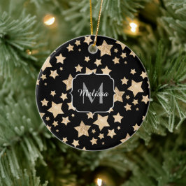 Champagne guld glitter gnistra Stars Monogram Julgransprydnad Keramik