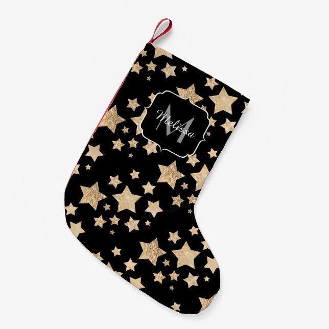 Champagne guld glitter gnistra Stars Monogram Liten Julstrumpa (Framsidan (Hängande))