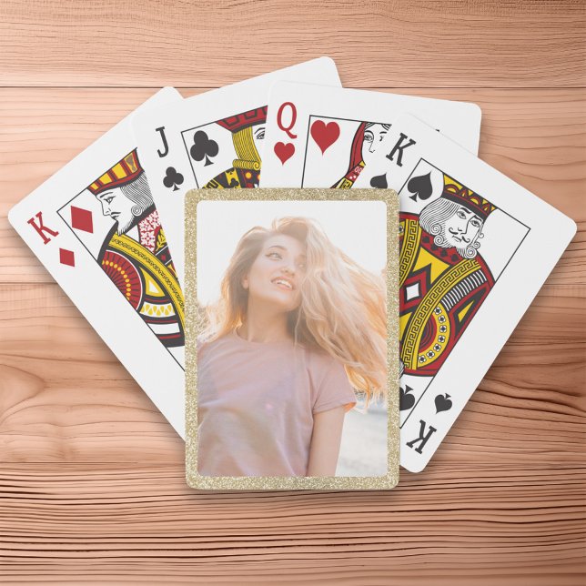 Champagne Guld Glitter Gräns Photo Casinokort (Champagne Gold Glitter Border Photo Poker Cards)
