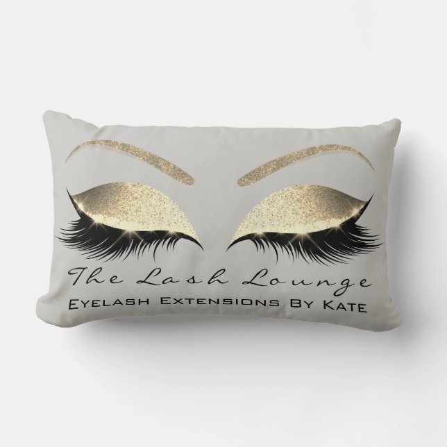 Champagne Guld Glitter Grått  Makeup Lash Beauty Lumbarkudde (Framsida)