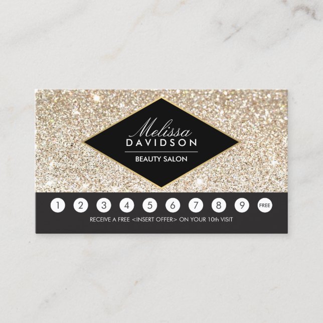 Champagne Guld Glitter och Glamor Loyalty Card Lojalitetskort (Framsida)