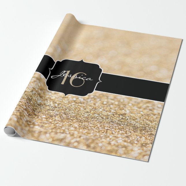 Champagne guld glitter sparkles Sweet 16 Presentpapper (Utrullad)