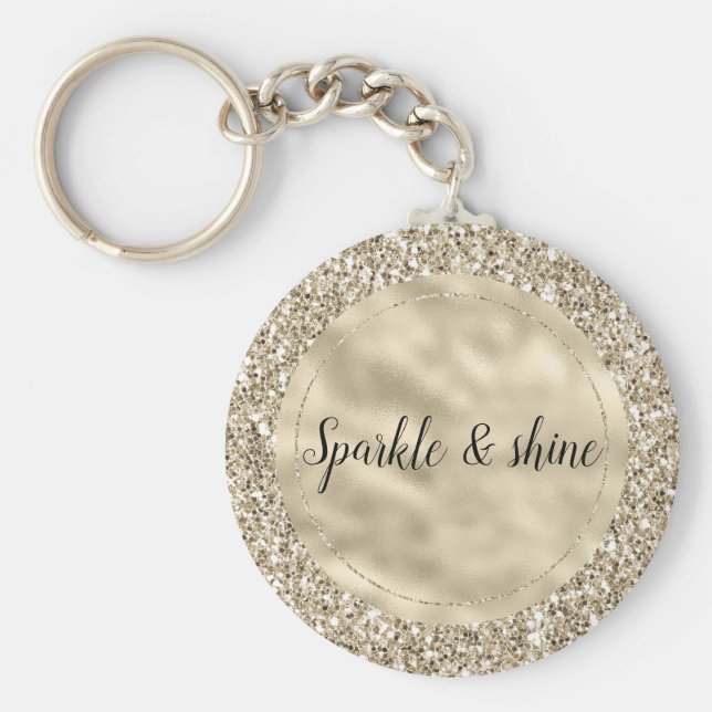 Champagne Guld Glitzy Glitter Nyckelring (Framsidan)