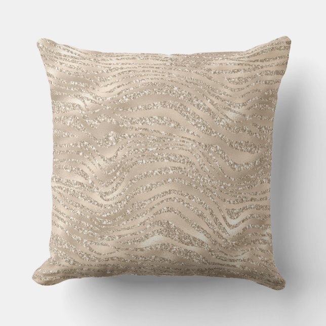 Champagne Guld Glitzy Glitter Zebra tryck Kudde (Framsida)