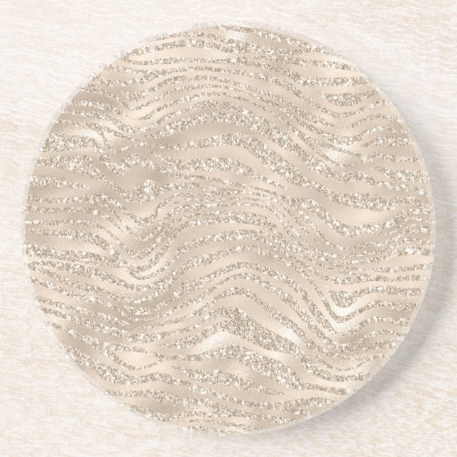 Champagne Guld Glitzy Glitter Zebra tryck Underlägg (Framsidan)