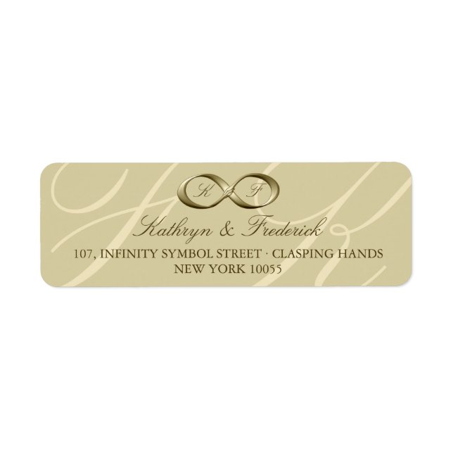 Champagne Guld Infinity Hand Clasp Bröllopsetikett Returadress Etikett (Framsidan)