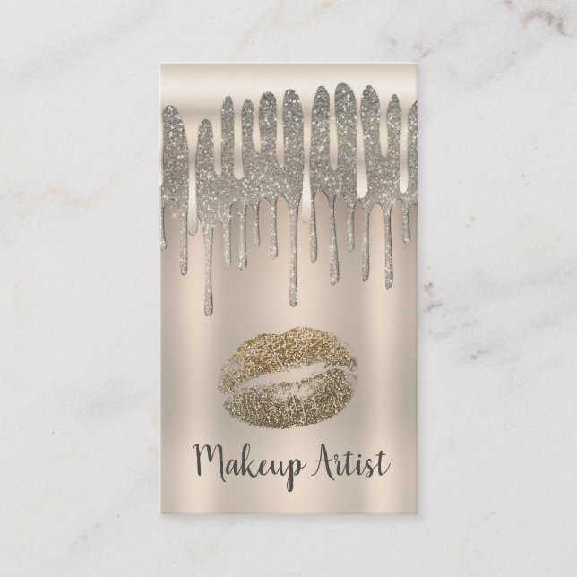 Champagne Guld Läpp Kiss Diamant Glitter Drip Visitkort (Framsida)