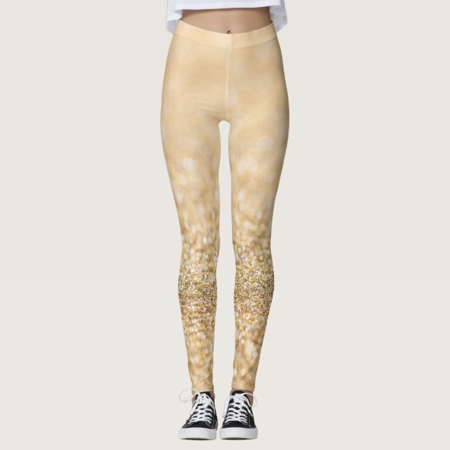 Champagne guld lättfaux glitter sparkles leggings (Framsida)