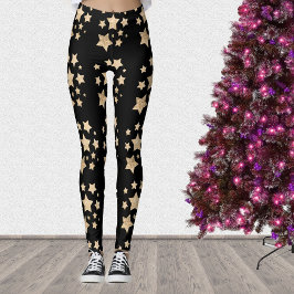 Champagne guld lättfaux glitter sparkles Stars Leggings