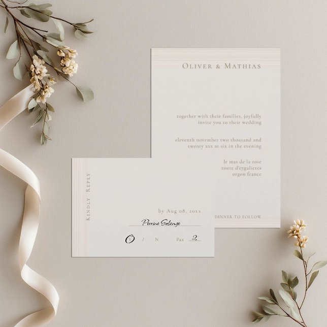 Champagne Guld Modern Minimalistisk Bröllops RSVP Inbjudningar (Skapare uppladdad)