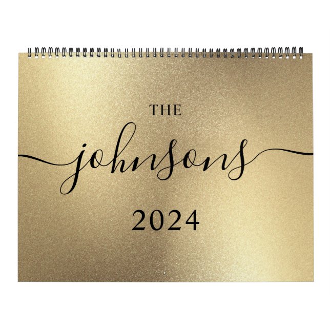 Champagne Guld Modern Script Namn Foto Kalender (Omslag)