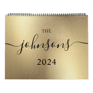 Champagne Guld Modern Script Namn Foto Kalender