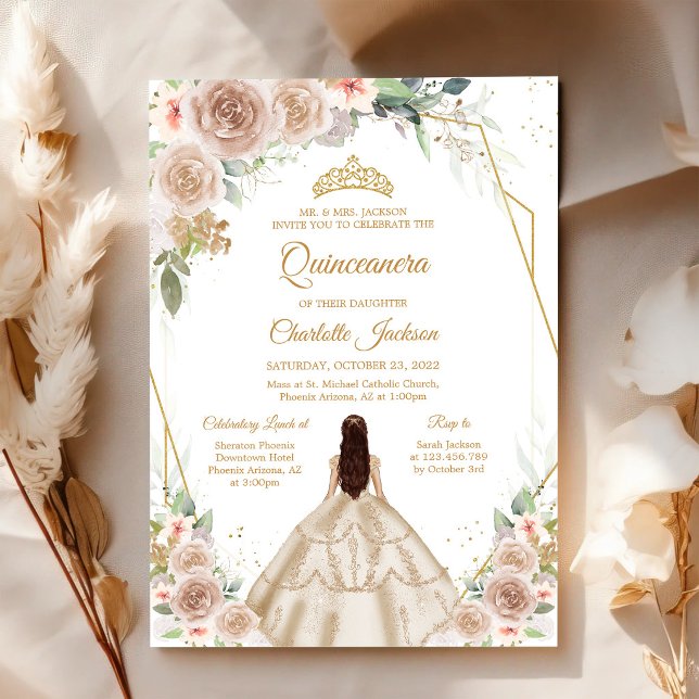 Champagne Guld Quinceanera Inbjudan (Skapare uppladdad)
