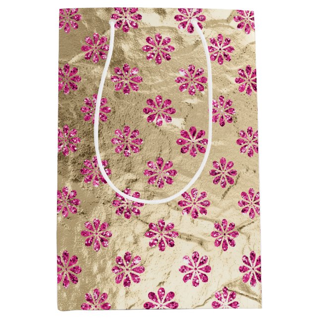 Champagne Guld Rosa Glitzy Flowers (Framsidan)