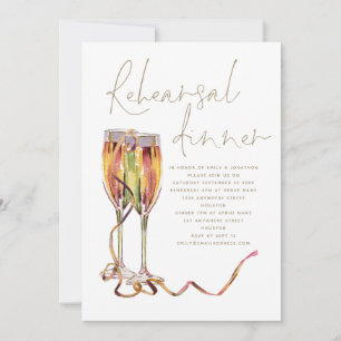 Champagne Guld Script Bröllop Rehearsal Dinner Inbjudningar