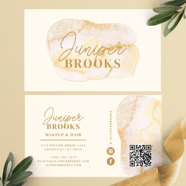 Champagne Guld Social Media QR-kod Glitter Visitkort (Skapare uppladdad)