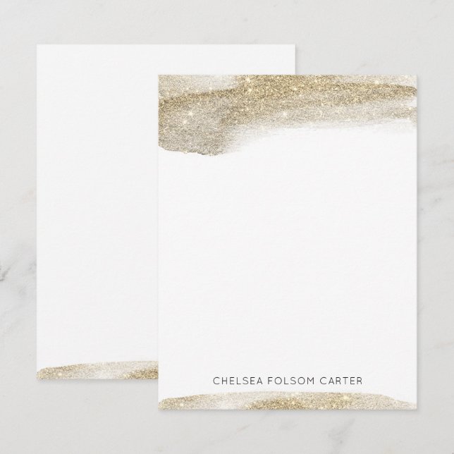 Champagne Guld Sparkling Brushstroke-anteckningsko Anteckningskort (Fram/baksida)