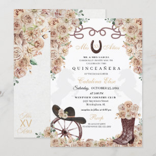 Champagne Guld Western Charro Boots Quinceanera Inbjudningar