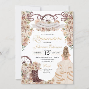 Champagne Guld Western Charro Quinceanera Inbjudningar