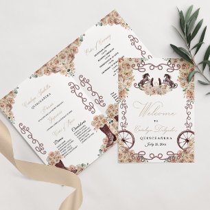 Champagne Guld Westerna Charro Quinceañera-program Inbjudan