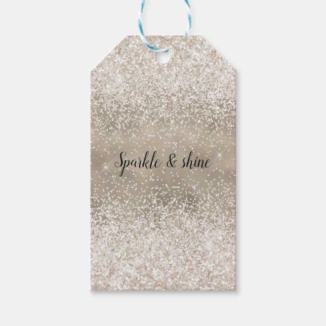 Champagne Guld White Glitzy Glitter Presentetikett (Framsidan)