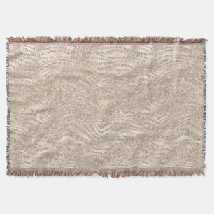 Champagne Guld White Glitzy Glitter Zebra tryck Filt